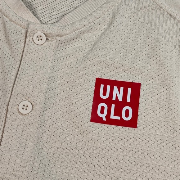 Uniqlo Roger Federer Tennis Polo Men's L Cream RF 2021 Doha Dubai Qatar Henley - Picture 7 of 16